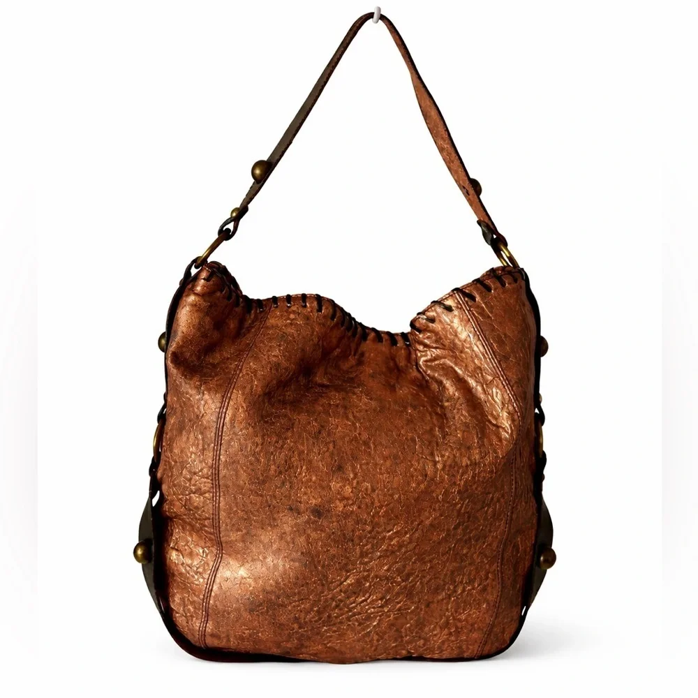 Paolo Masi Italy Metallic Bronze Leather Hobo Shoulder bag